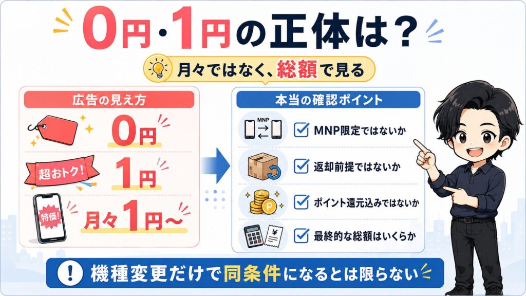 楽天モバイルの0円・1円端末キャンペーンで確認すべき条件。MNP限定や返却前提、ポイント還元込みの注意点を解説
