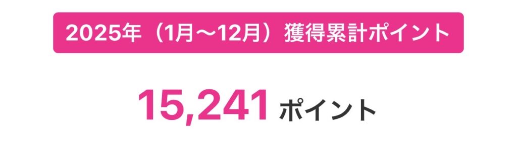 楽天モバイルの「2025年（1月〜12月）獲得累計ポイント」のスクリーンショット。獲得累計は15,241ポイント。