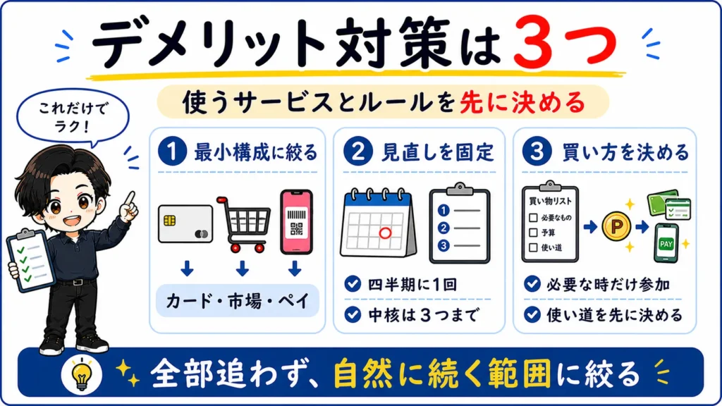 楽天カード・楽天市場・楽天ペイへの絞り込みと四半期の見直しなど楽天経済圏のデメリット対策3つ