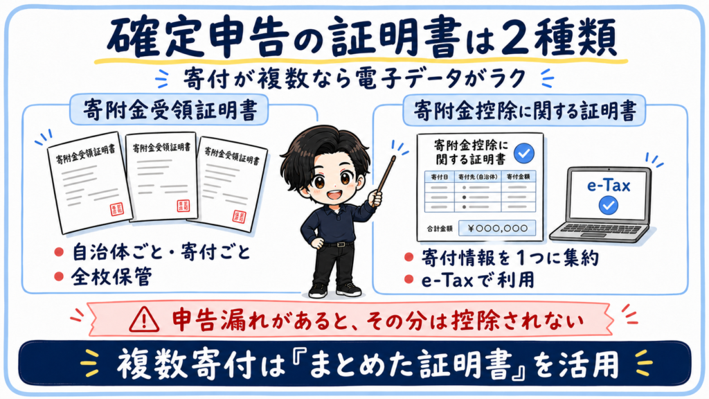 確定申告で使う寄附金受領証明書と寄附金控除に関する証明書の違い